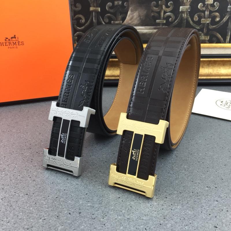 Hermes Reversible Leather Men Belt With Gold Buckle 025