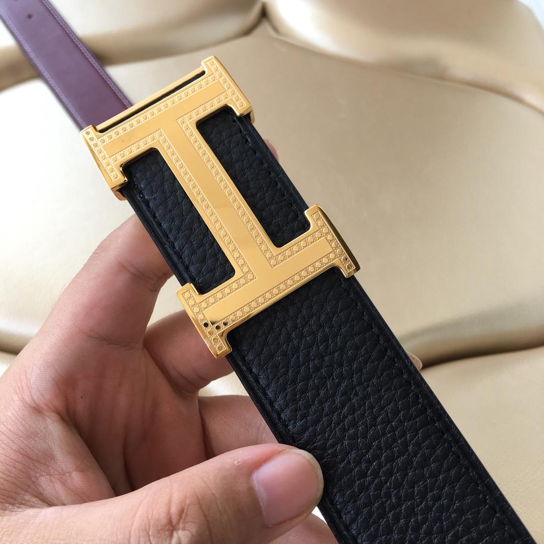 Hermes Reversible Leather Men Belt With Gold Buckle 034
