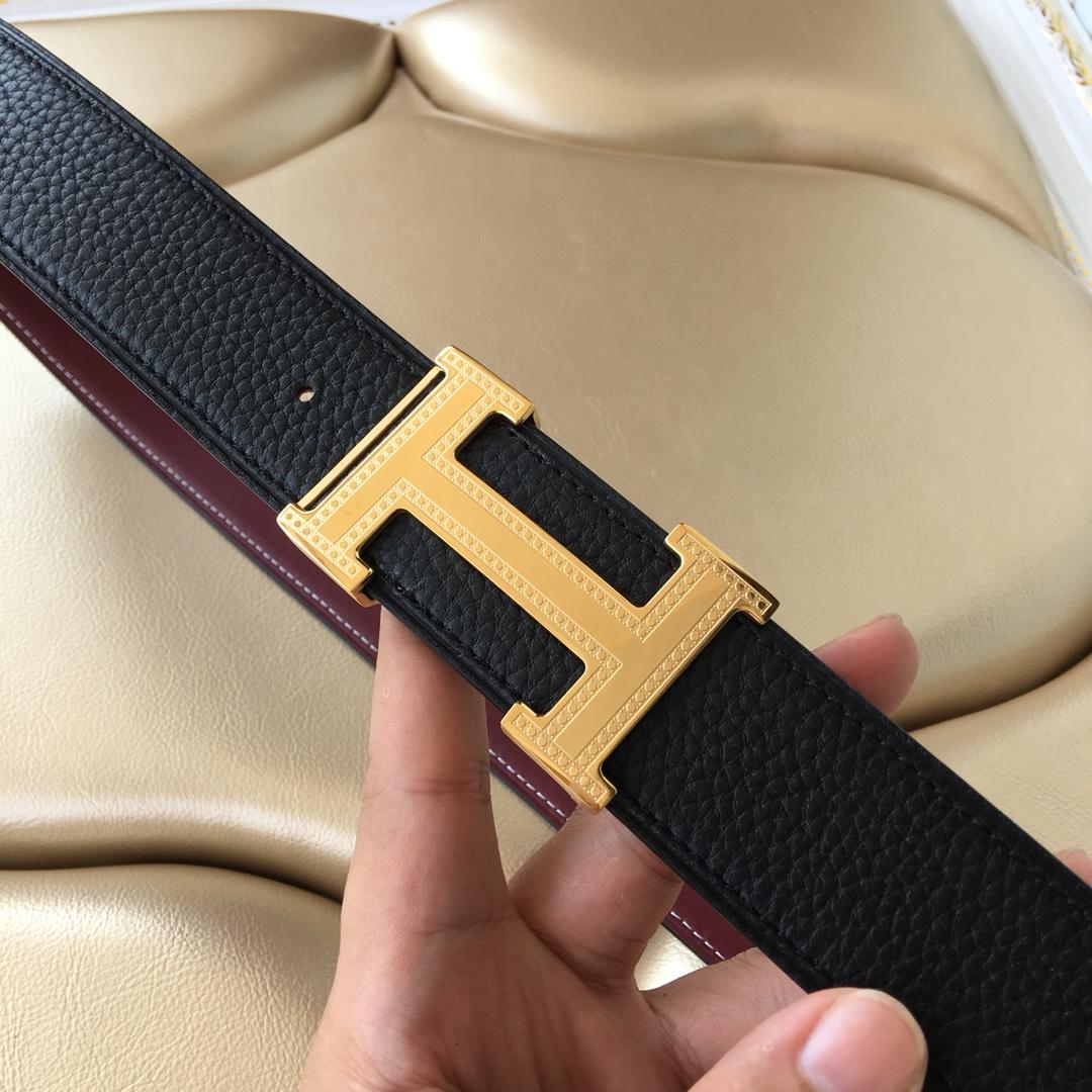 Hermes Reversible Leather Men Belt With Gold Buckle 034