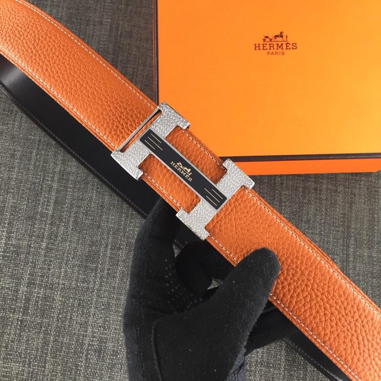 Hermes Reversible Leather Men Belt With Gold Buckle 038