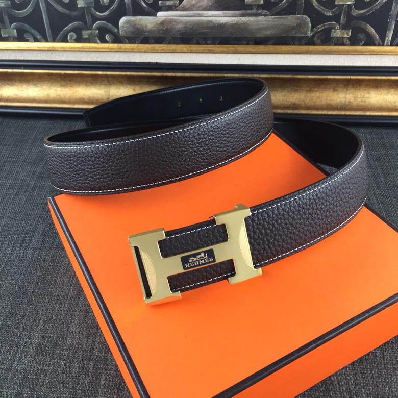 Hermes Reversible Leather Men Belt With Gold Buckle 040