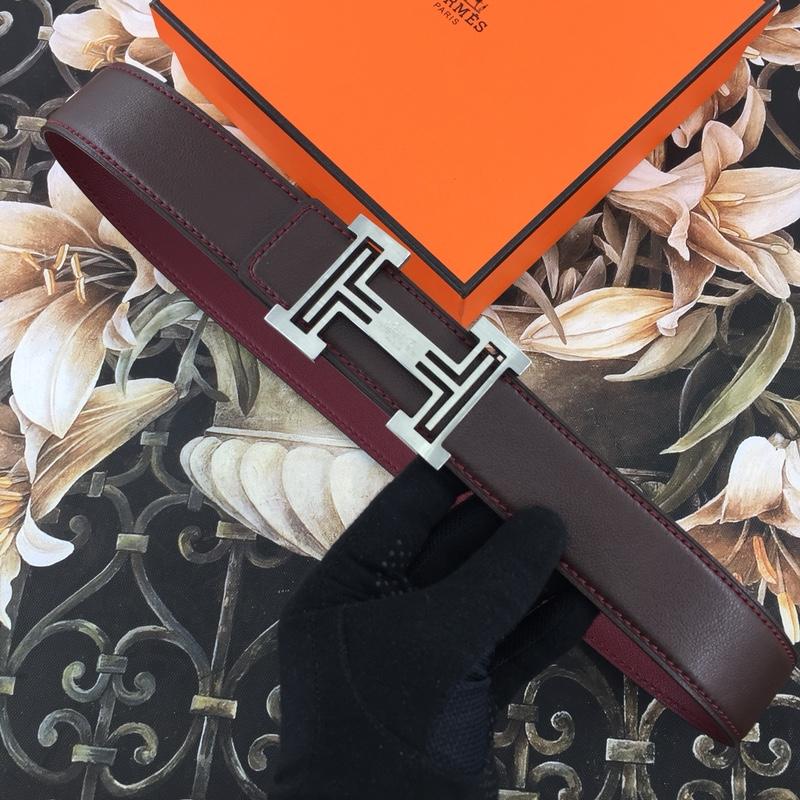 Hermes Reversible Leather Men Belt With Silver Buckle 022