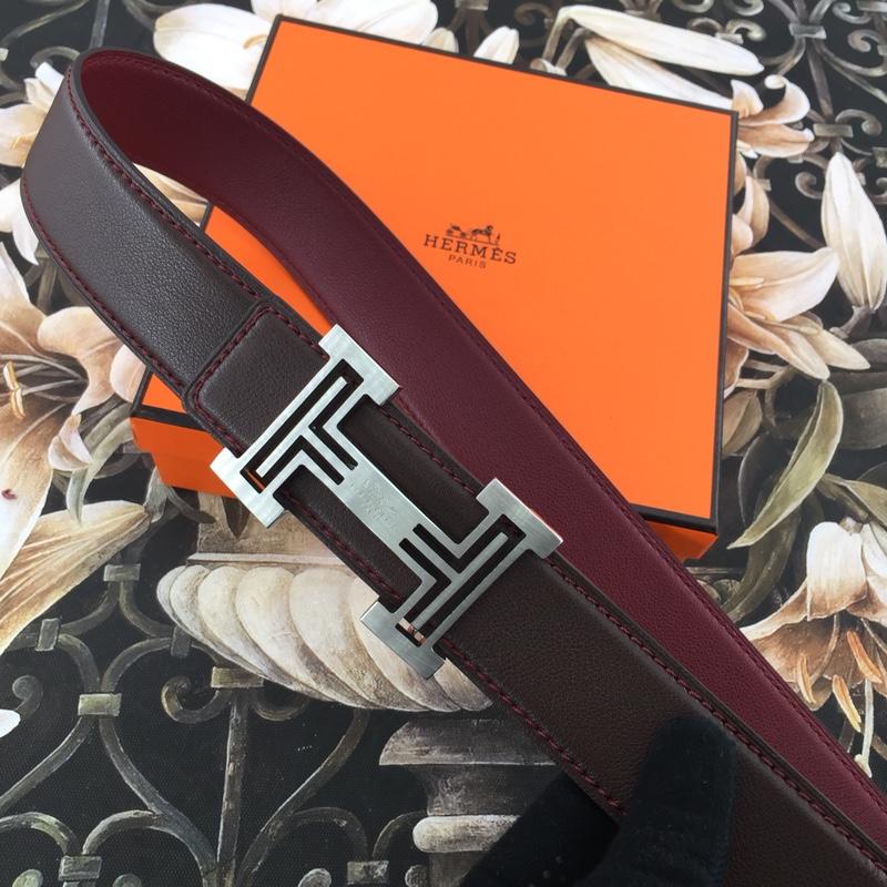 Hermes Reversible Leather Men Belt With Silver Buckle 022