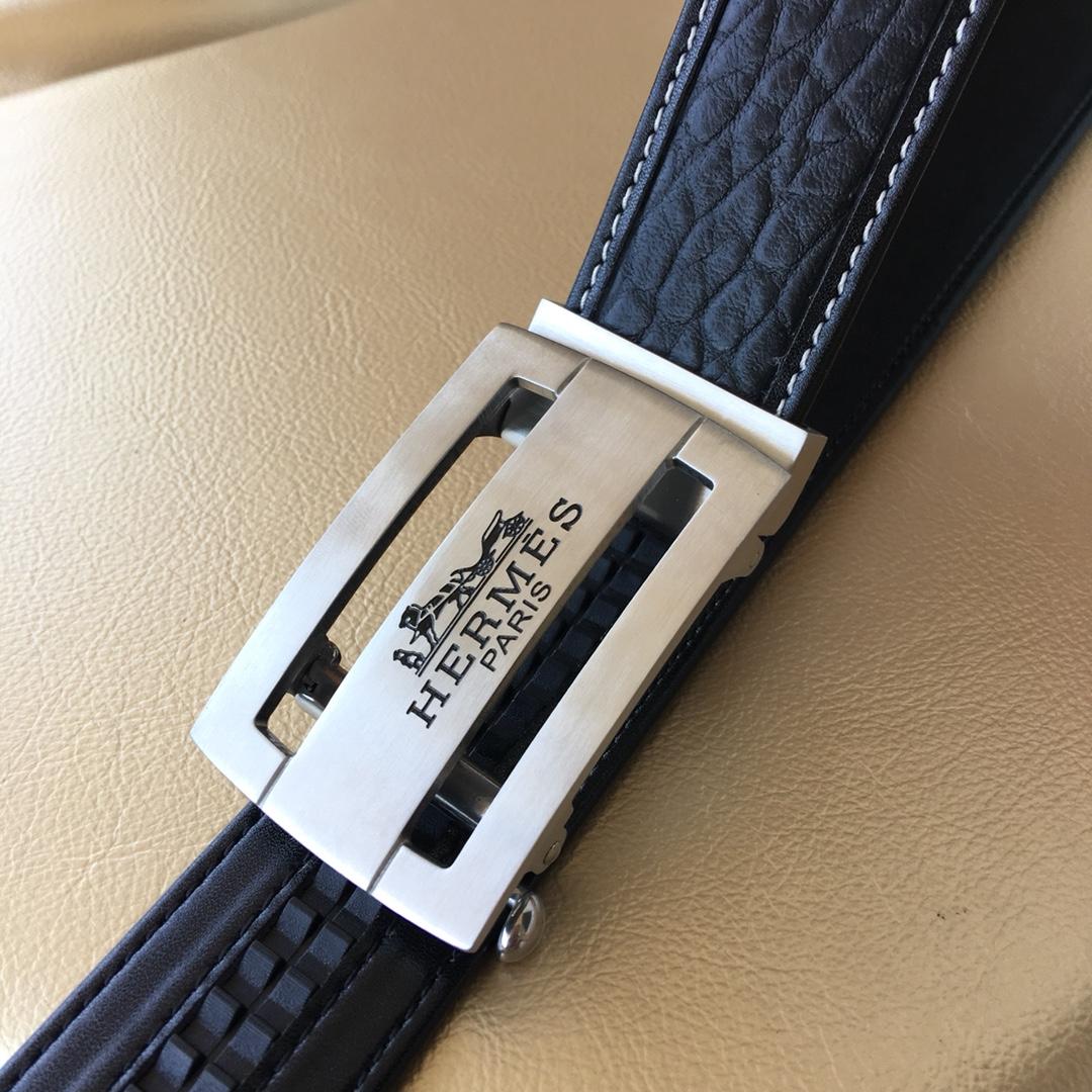 Hermes Reversible Leather Men Belt With Silver Buckle 032