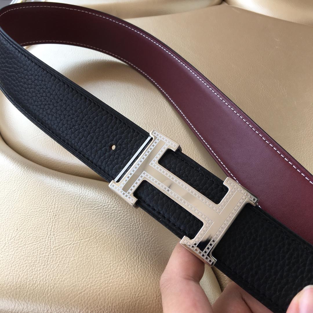 Hermes Reversible Leather Men Belt With Silver Buckle 035