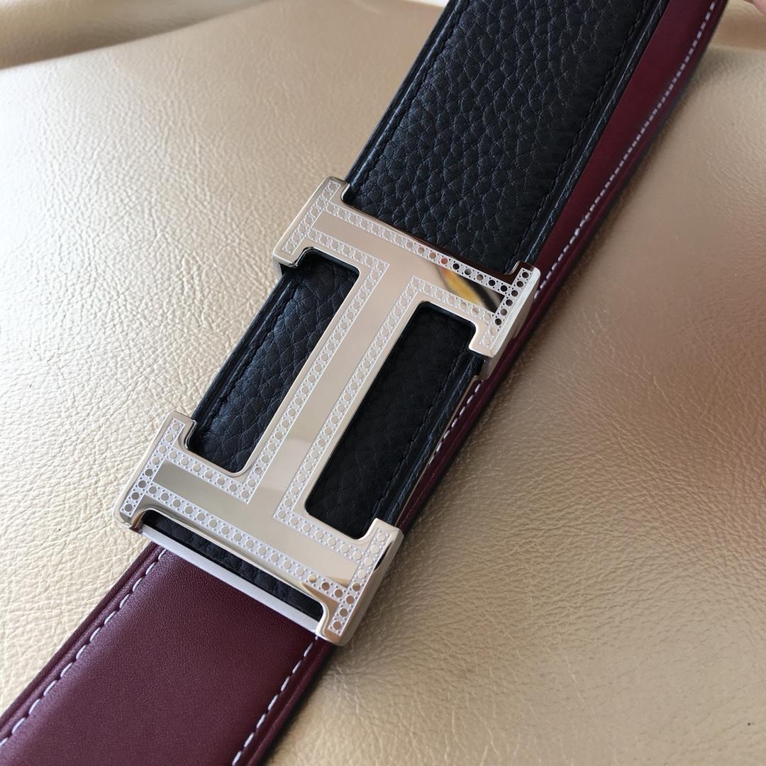 Hermes Reversible Leather Men Belt With Silver Buckle 035