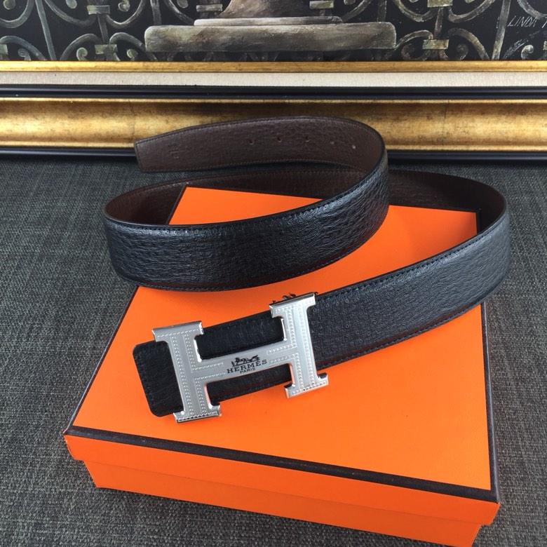 Hermes Reversible Leather Men Belt With Silver Buckle 039