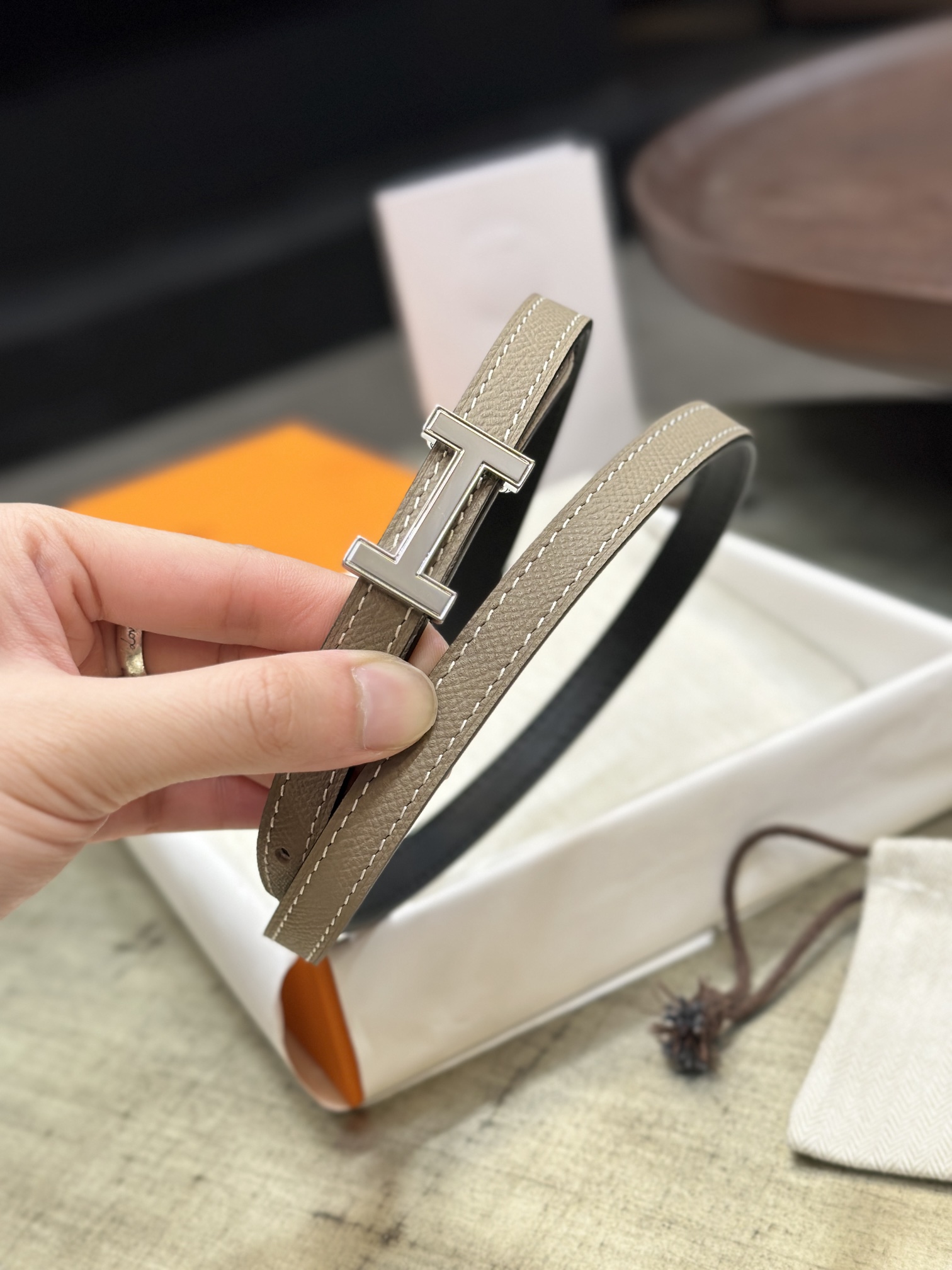 Hermes Women Leather Belt Width 1.3cm 055