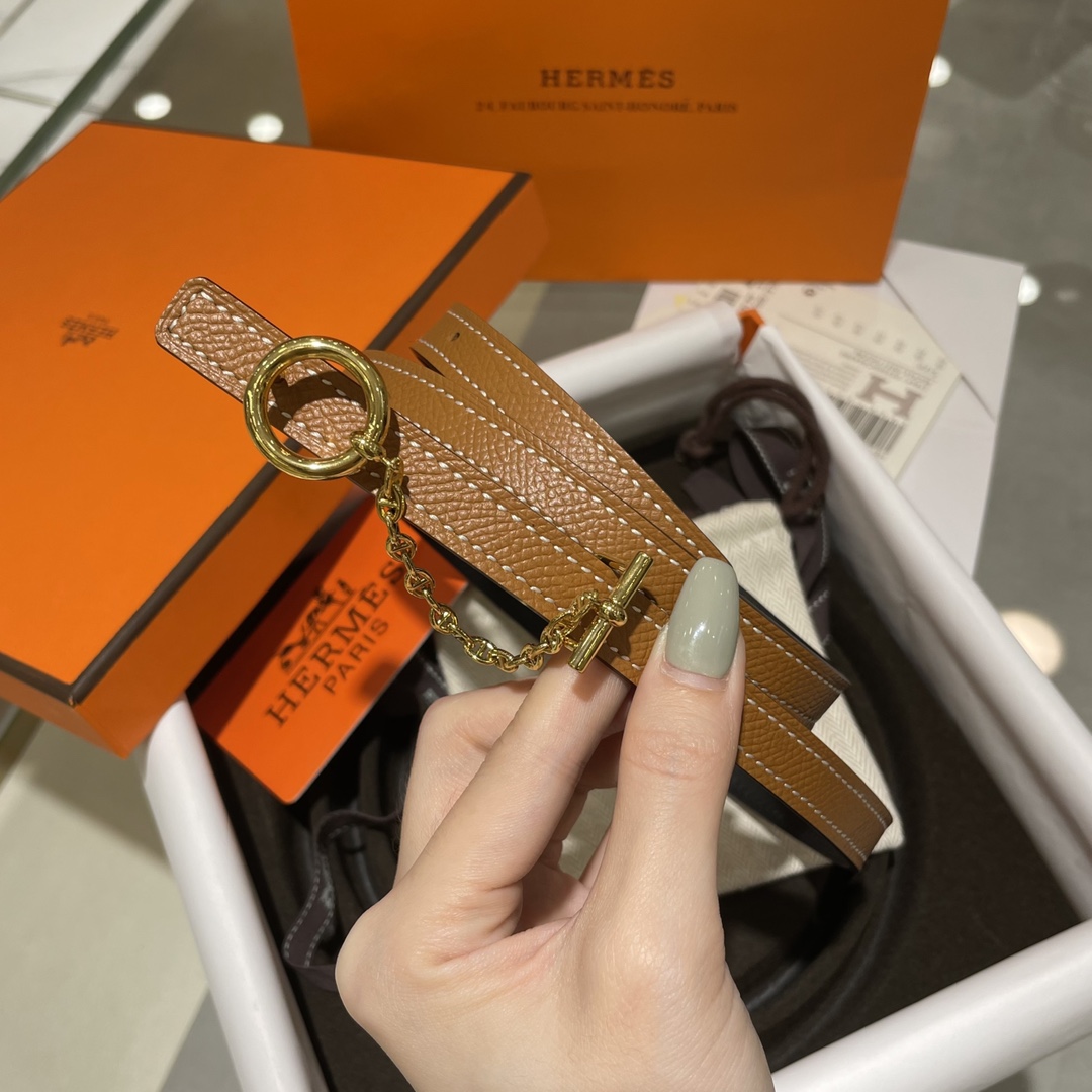 Hermes Women Leather Belt Width 1.3cm 061