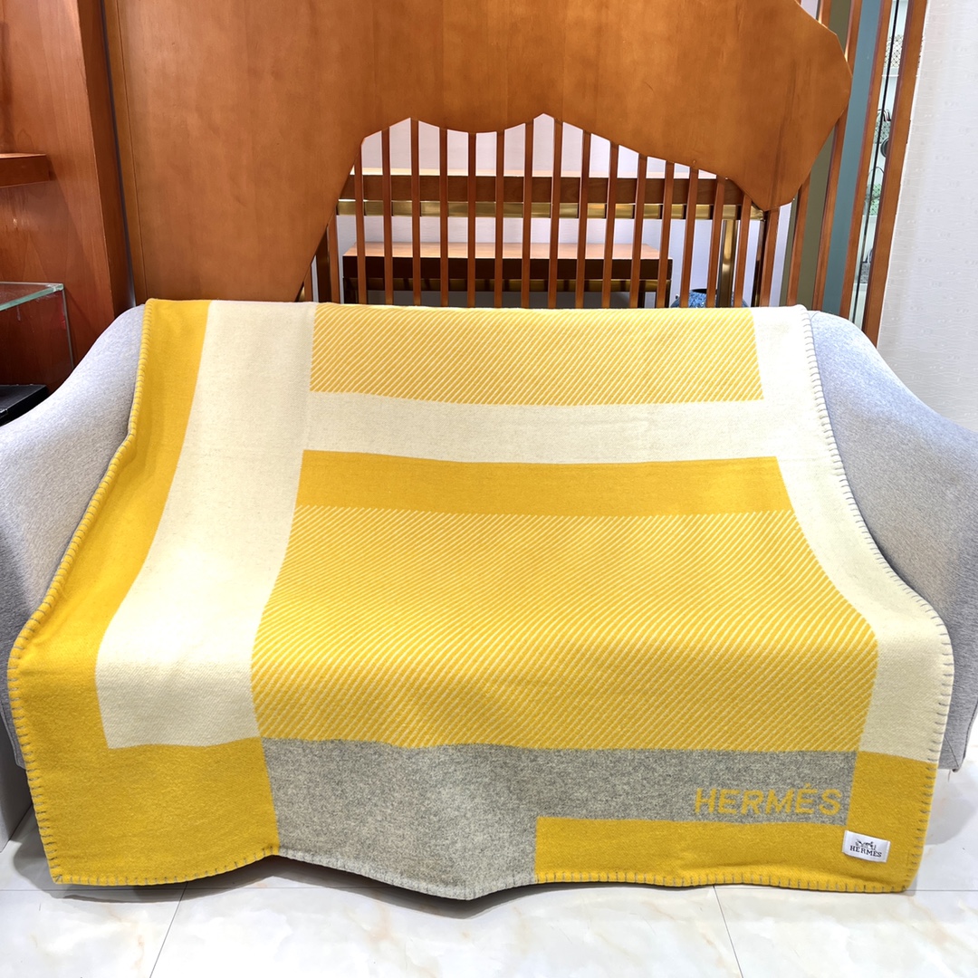 Hermes splicing Blanket Gray and Yellow 0015