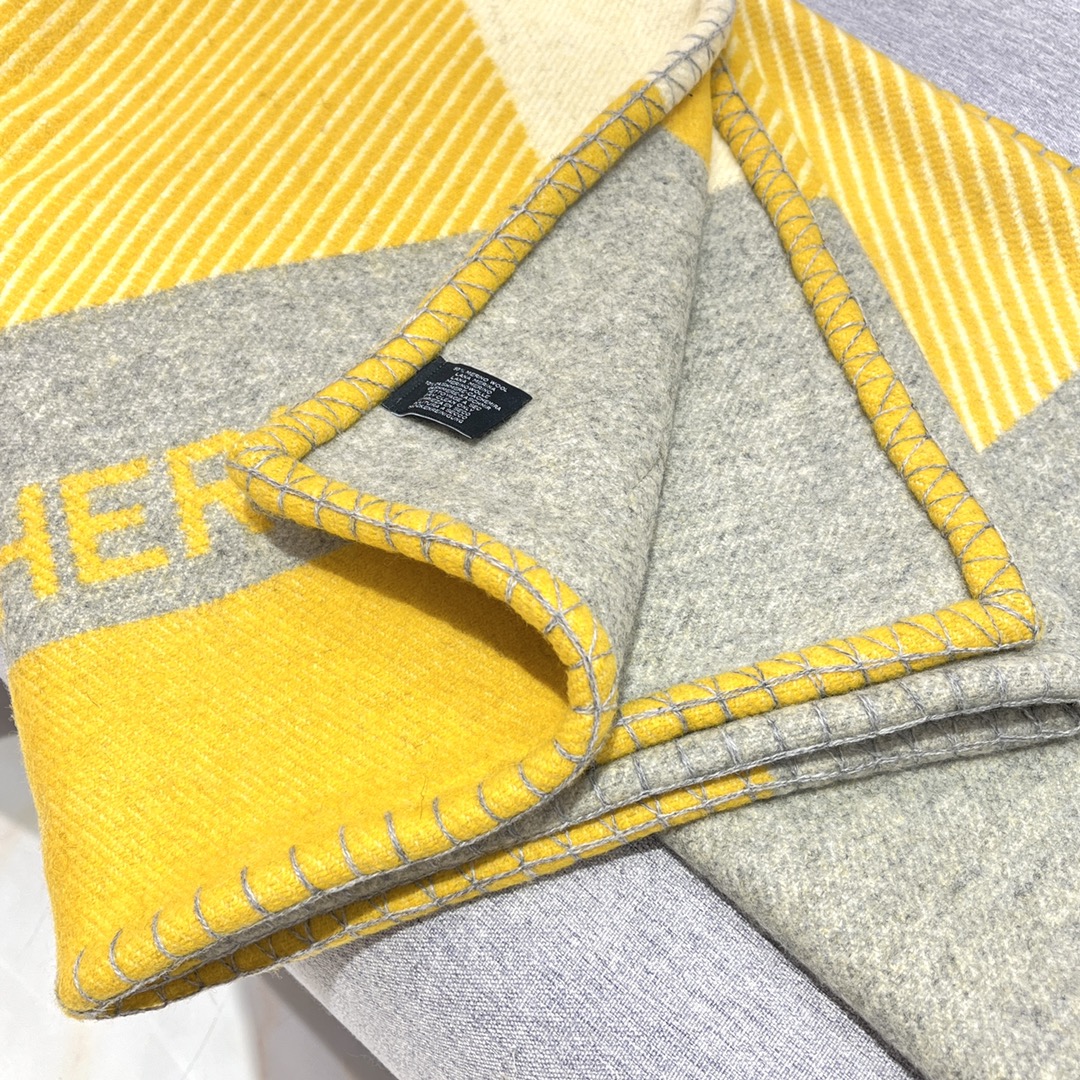 Hermes splicing Blanket Gray and Yellow 0015