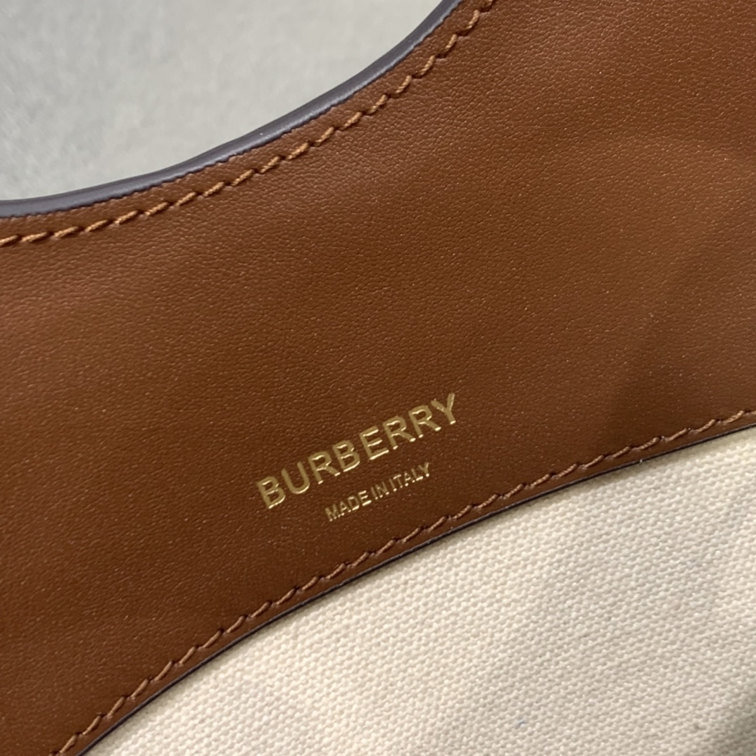 High End Burberry Small Two-tone Canvas and Leather Pocket Bucket Bag Brown