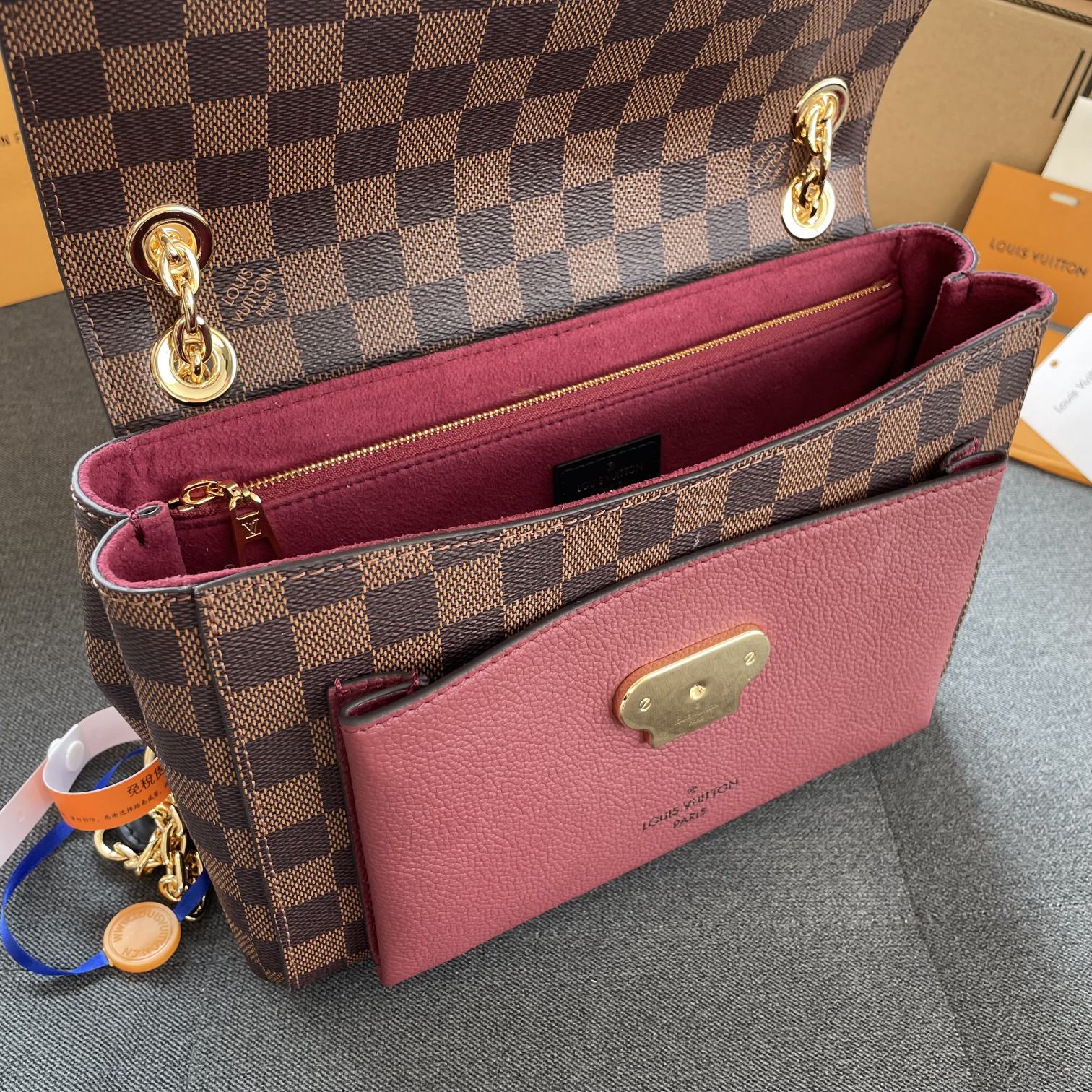 High End Louis Vuittion N40109 Vavin PM Chain Bag lack and Bordeaux Red