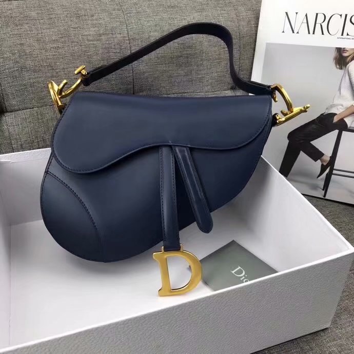 High Quality Dior Mini Saddle Bag in Blue Calfskin