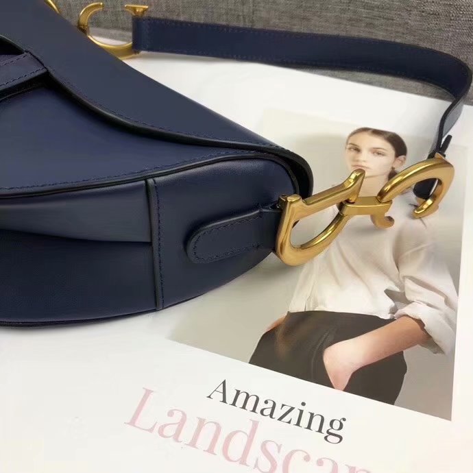 High Quality Dior Mini Saddle Bag in Blue Calfskin