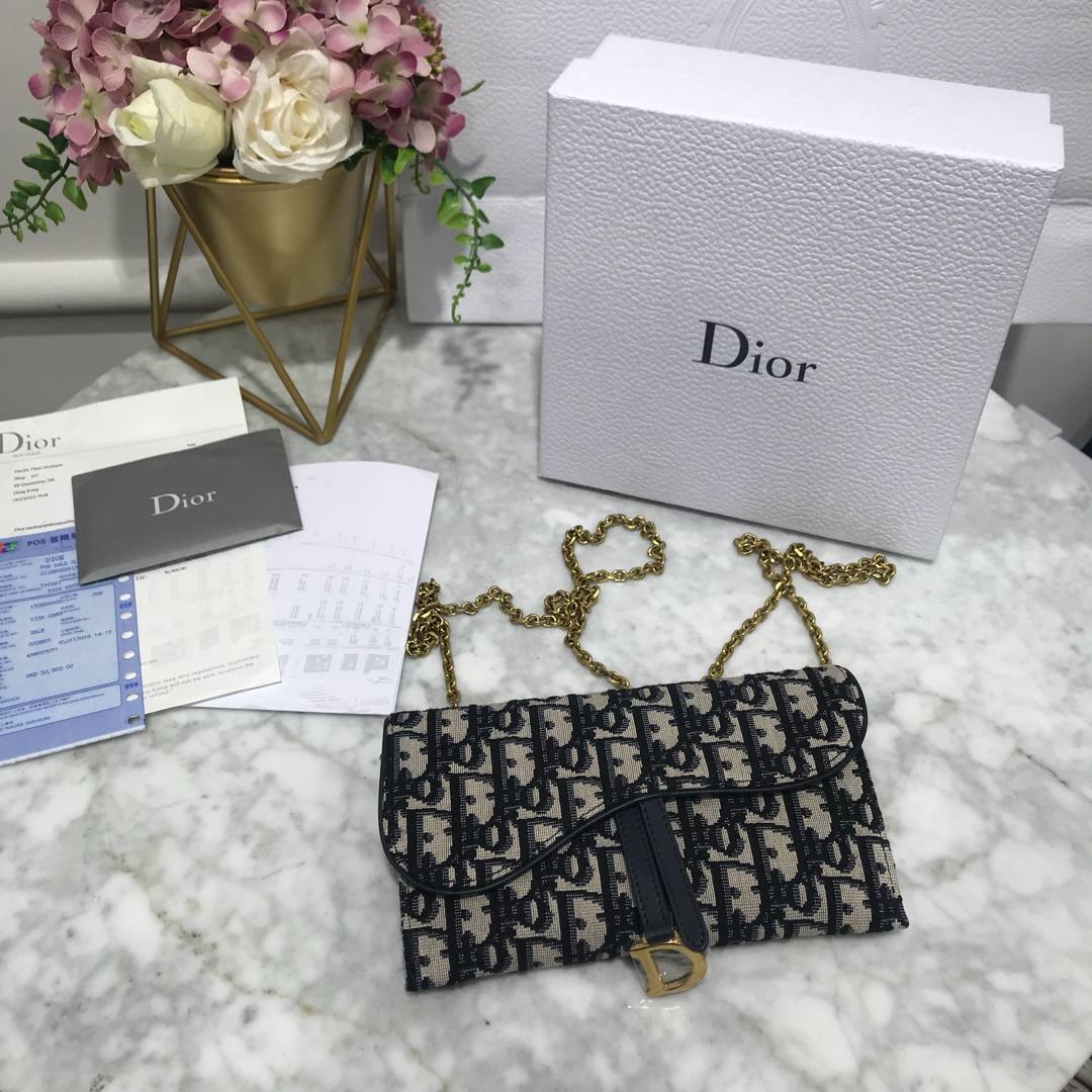 High Quality Dior Oblique Saddle Long Wallet with Flap in Blue