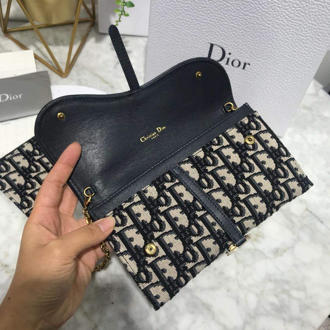 High Quality Dior Oblique Saddle Long Wallet with Flap in Blue