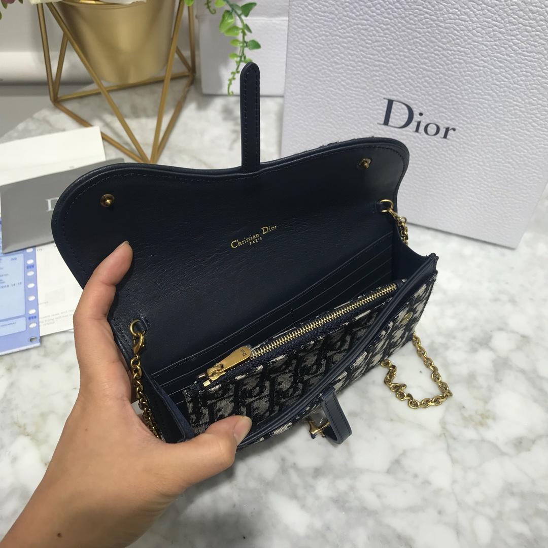 High Quality Dior Oblique Saddle Long Wallet with Flap in Blue