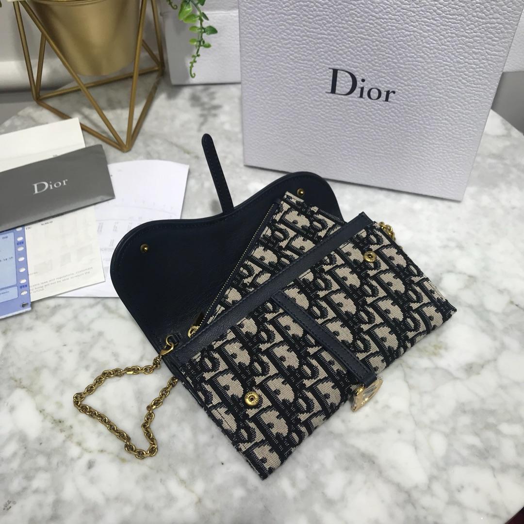 High Quality Dior Oblique Saddle Long Wallet with Flap in Blue