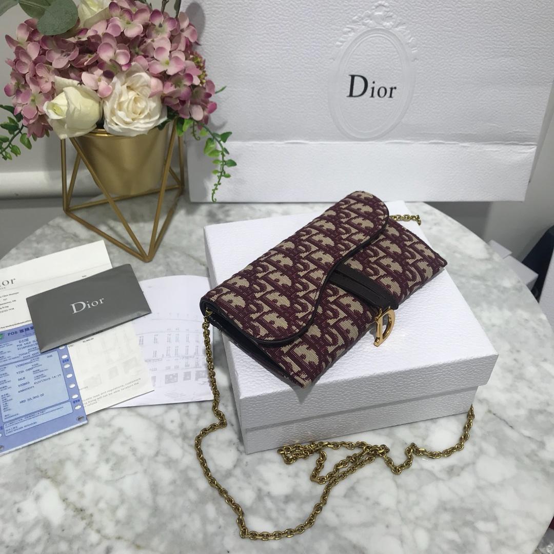 High Quality Dior Oblique Saddle Long Wallet with Flap in Burgundy