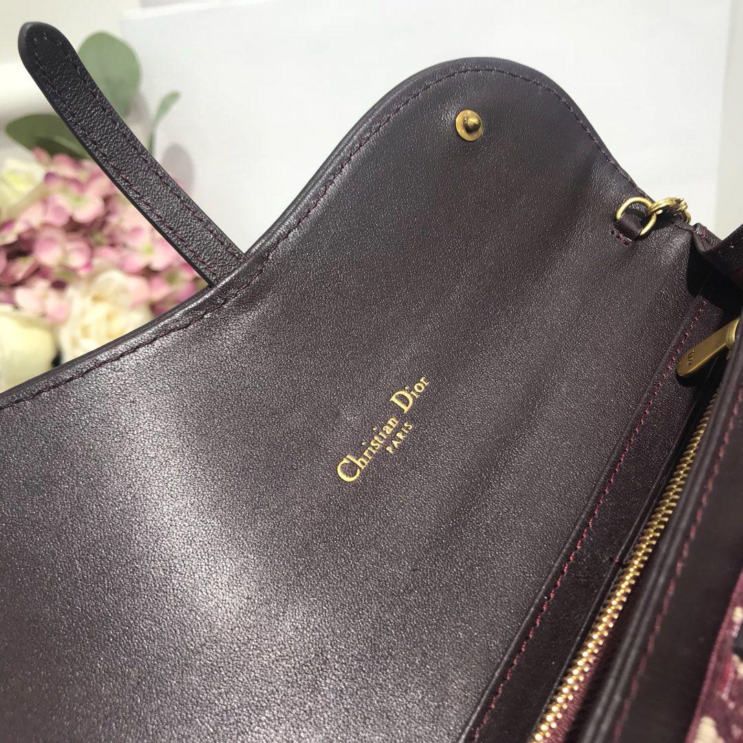 High Quality Dior Oblique Saddle Long Wallet with Flap in Burgundy