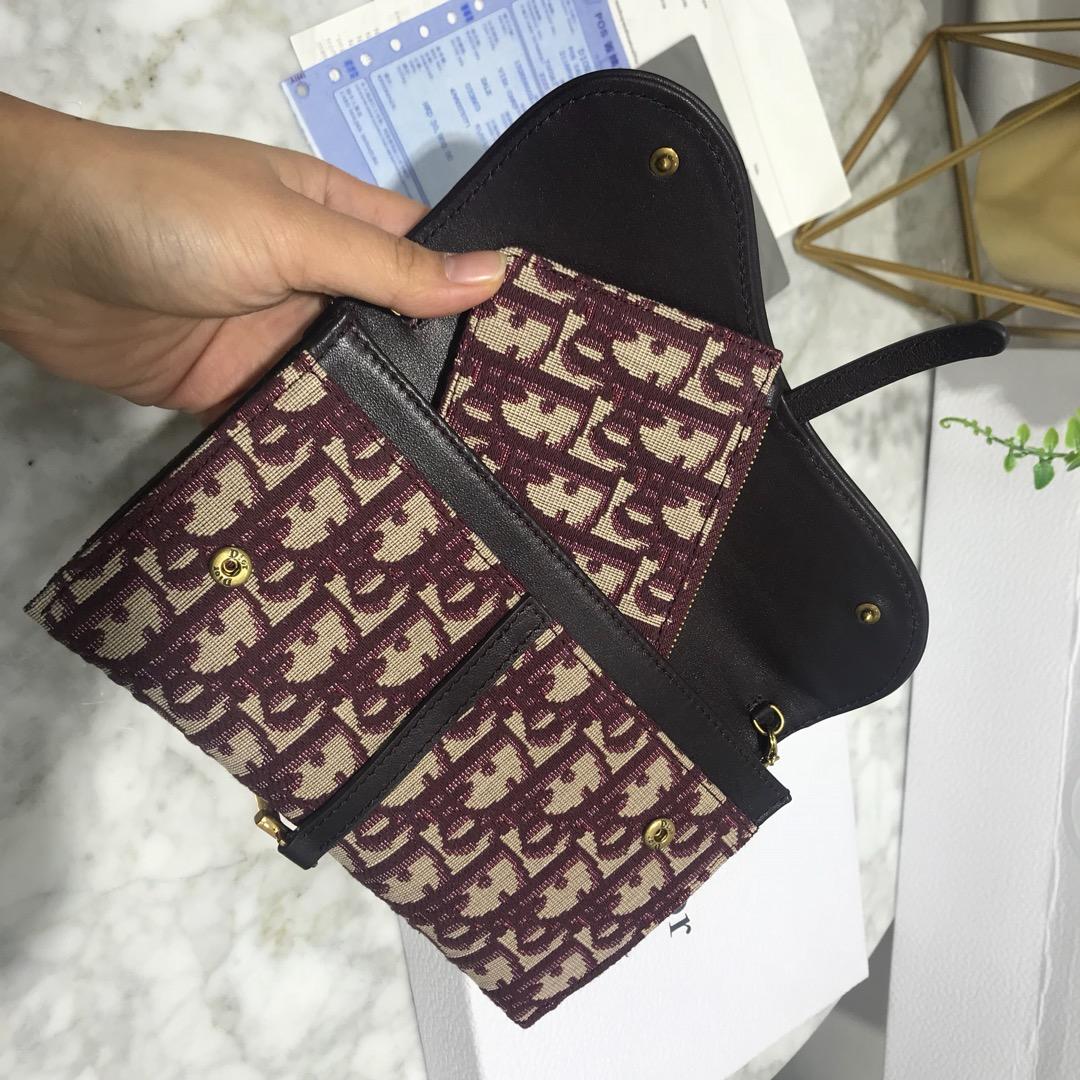 High Quality Dior Oblique Saddle Long Wallet with Flap in Burgundy