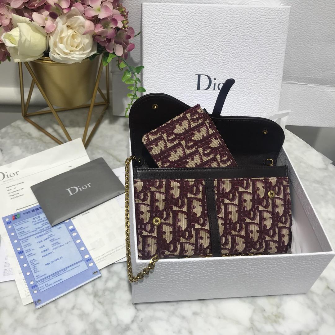 High Quality Dior Oblique Saddle Long Wallet with Flap in Burgundy