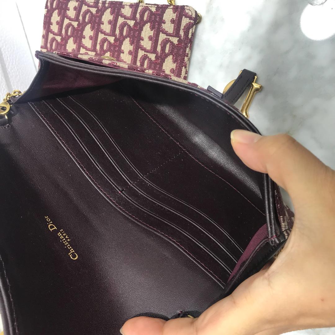 High Quality Dior Oblique Saddle Long Wallet with Flap in Burgundy