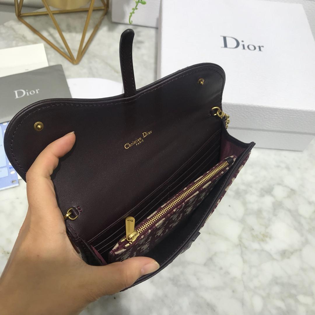 High Quality Dior Oblique Saddle Long Wallet with Flap in Burgundy