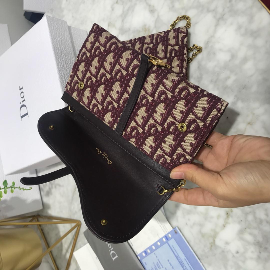 High Quality Dior Oblique Saddle Long Wallet with Flap in Burgundy