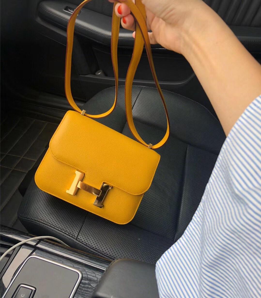 Hot SALE Hermes Constance 23cm and 18Cm Shoulder Bag Amber