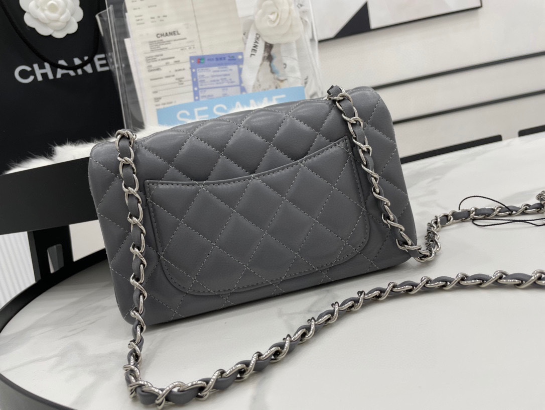 Hot Sale Chanel Classic Flap Sheepskin Shoulder Bag 20Cm For Ladies Darl Gray Wiht Gold