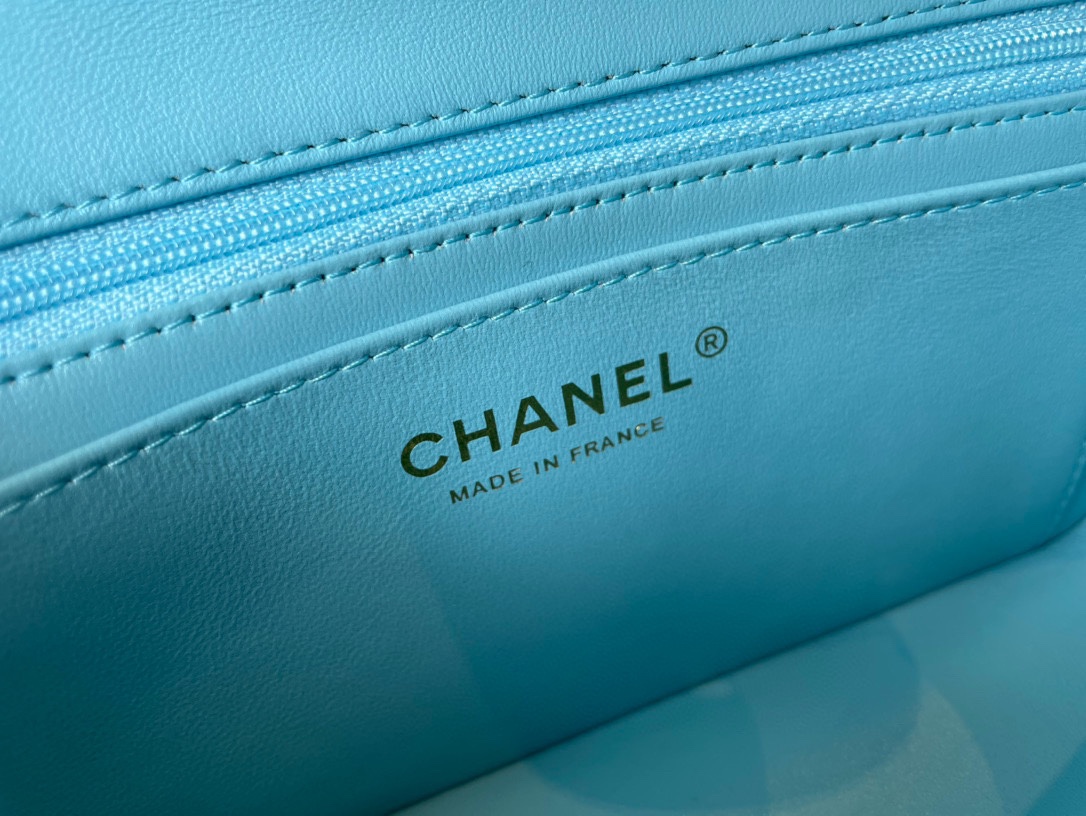 Hot Sale Chanel Classic Flap Sheepskin Shoulder Bag 20Cm For Ladies Lake Blue Wiht Gold