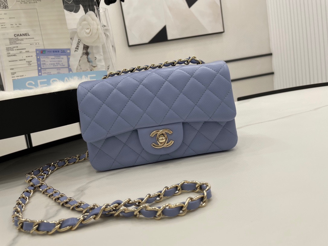 Hot Sale Chanel Classic Flap Sheepskin Shoulder Bag 20Cm For Ladies Lavende Wiht Gold