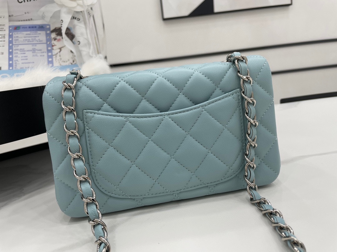 Hot Sale Chanel Classic Flap Sheepskin Shoulder Bag 20Cm For Ladies Light Blue Wiht Gold