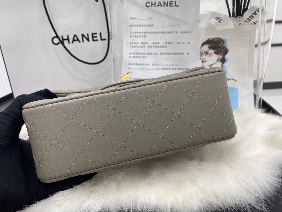 Hot Sale Chanel Classic Flap Sheepskin Shoulder Bag 20Cm For Ladies Light Gray Wiht Gold