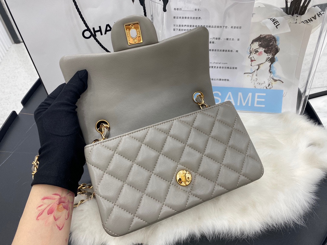 Hot Sale Chanel Classic Flap Sheepskin Shoulder Bag 20Cm For Ladies Light Gray Wiht Gold