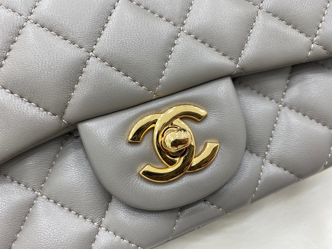 Hot Sale Chanel Classic Flap Sheepskin Shoulder Bag 20Cm For Ladies Light Gray Wiht Gold