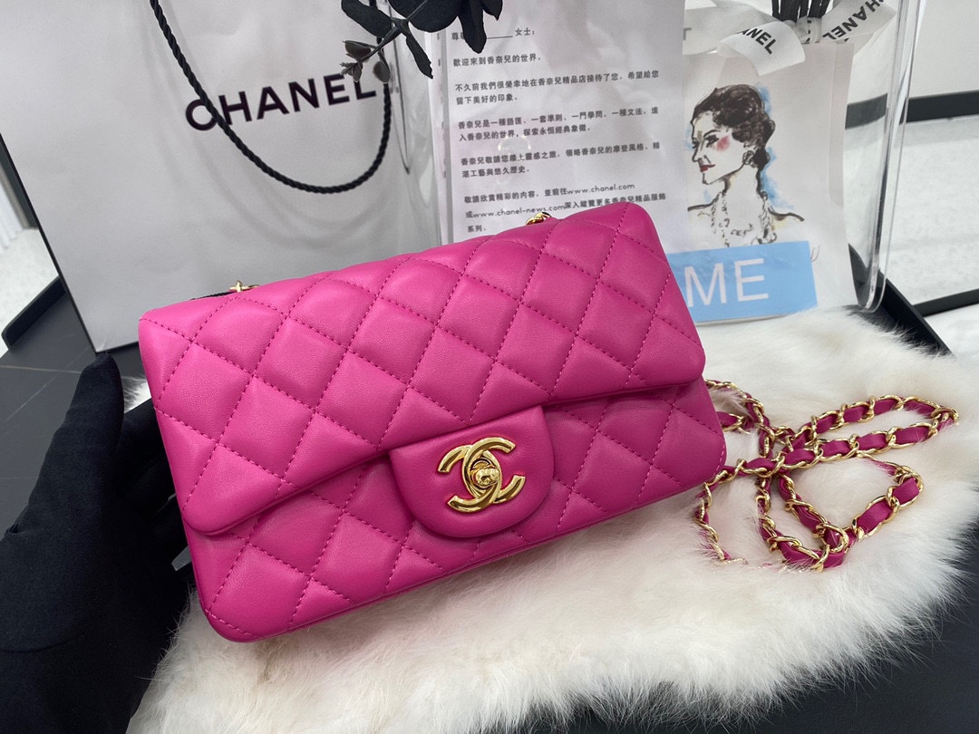 Hot Sale Chanel Classic Flap Sheepskin Shoulder Bag 20Cm For Ladies Rose Wiht Gold