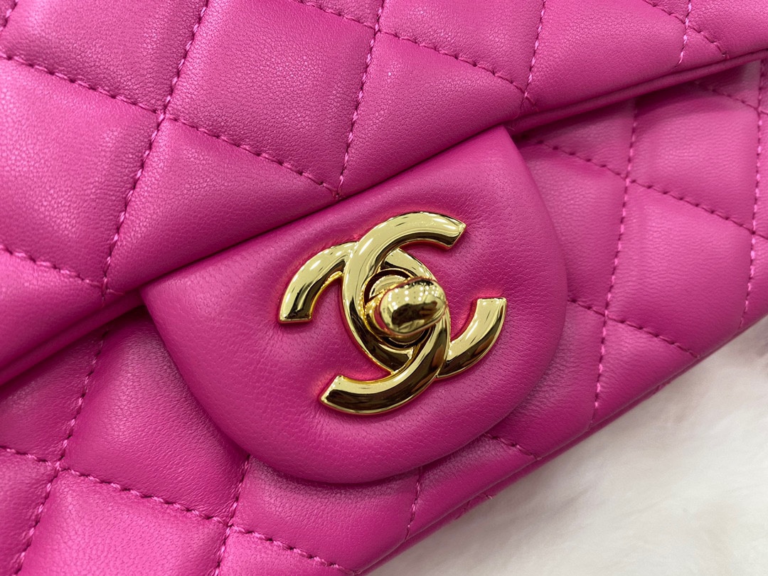 Hot Sale Chanel Classic Flap Sheepskin Shoulder Bag 20Cm For Ladies Rose Wiht Gold