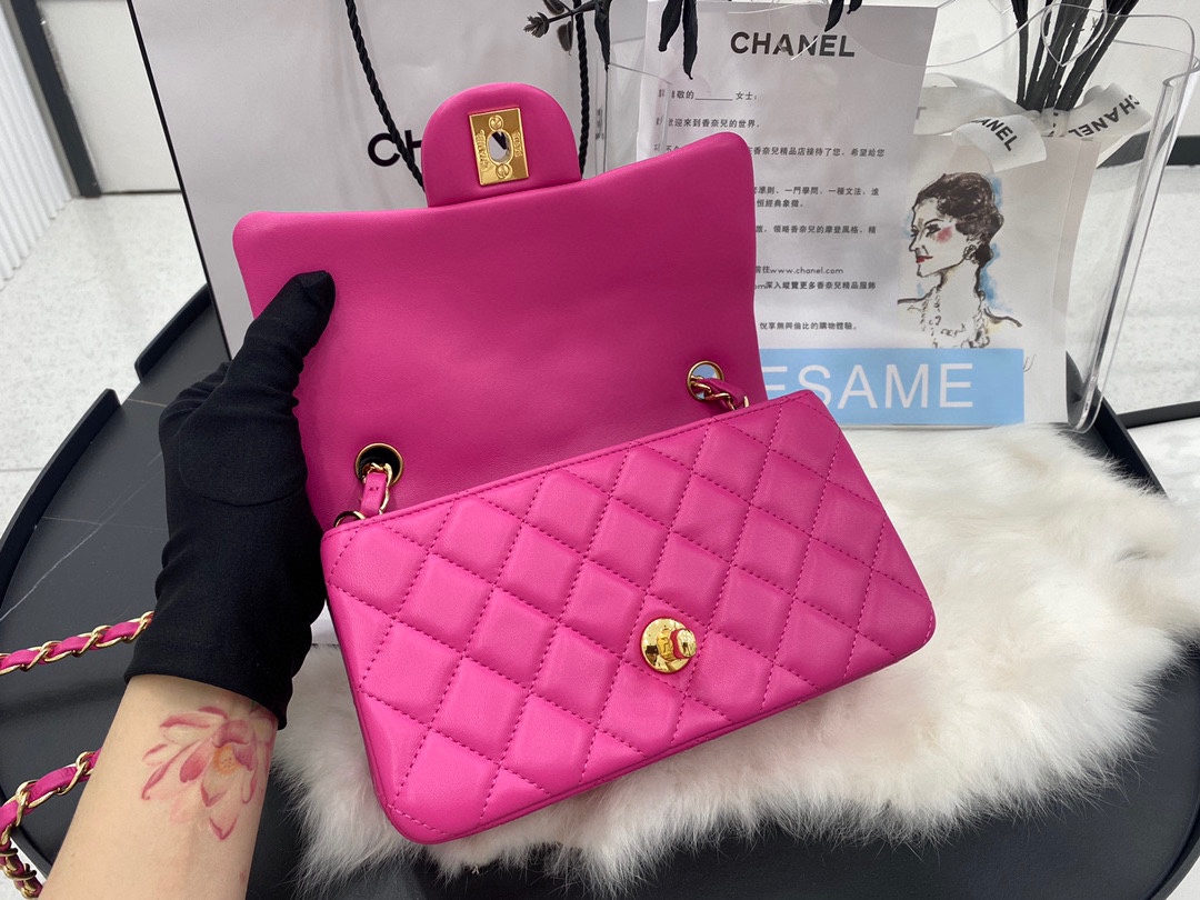 Hot Sale Chanel Classic Flap Sheepskin Shoulder Bag 20Cm For Ladies Rose Wiht Gold