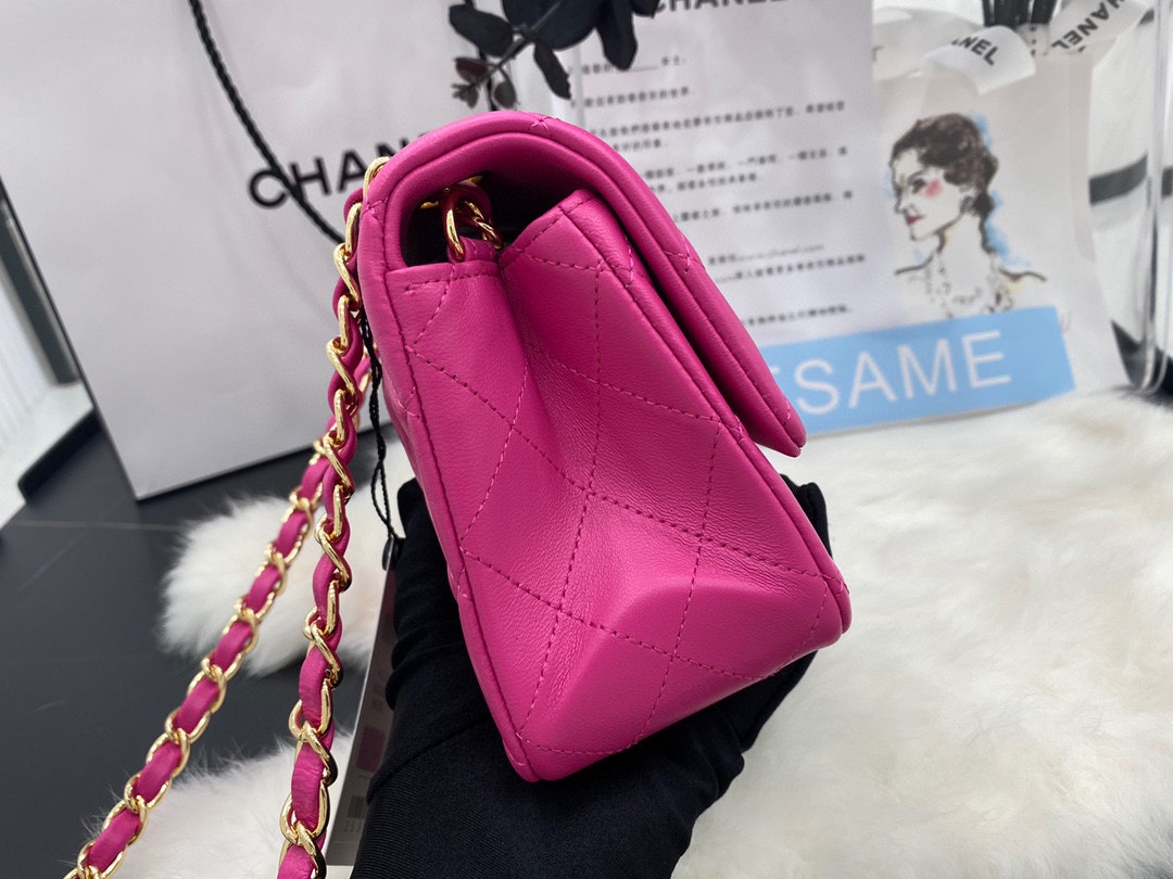 Hot Sale Chanel Classic Flap Sheepskin Shoulder Bag 20Cm For Ladies Rose Wiht Gold