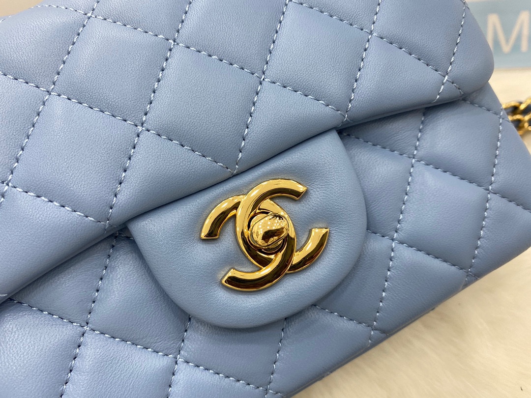 Hot Sale Chanel Classic Flap Sheepskin Small Shoulder Bag 17cm Best Gift Replica Blue With Gold