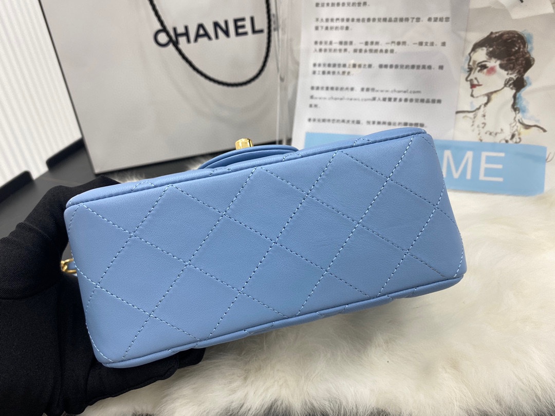 Hot Sale Chanel Classic Flap Sheepskin Small Shoulder Bag 17cm Best Gift Replica Blue With Gold