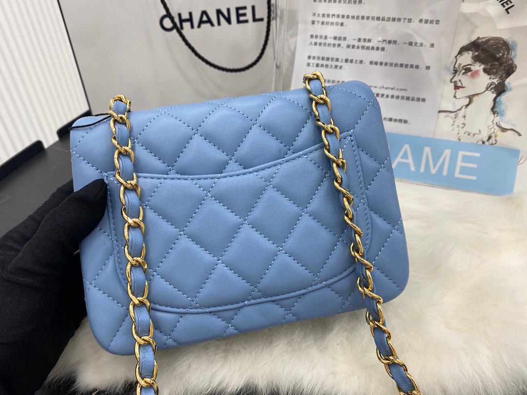 Hot Sale Chanel Classic Flap Sheepskin Small Shoulder Bag 17cm Best Gift Replica Blue With Gold