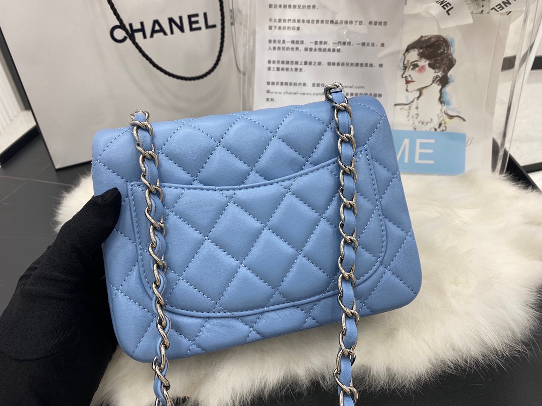 Hot Sale Chanel Classic Flap Sheepskin Small Shoulder Bag 17cm Best Gift Replica Blue With Sliver