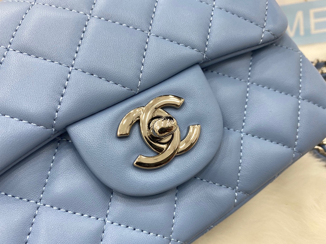 Hot Sale Chanel Classic Flap Sheepskin Small Shoulder Bag 17cm Best Gift Replica Blue With Sliver