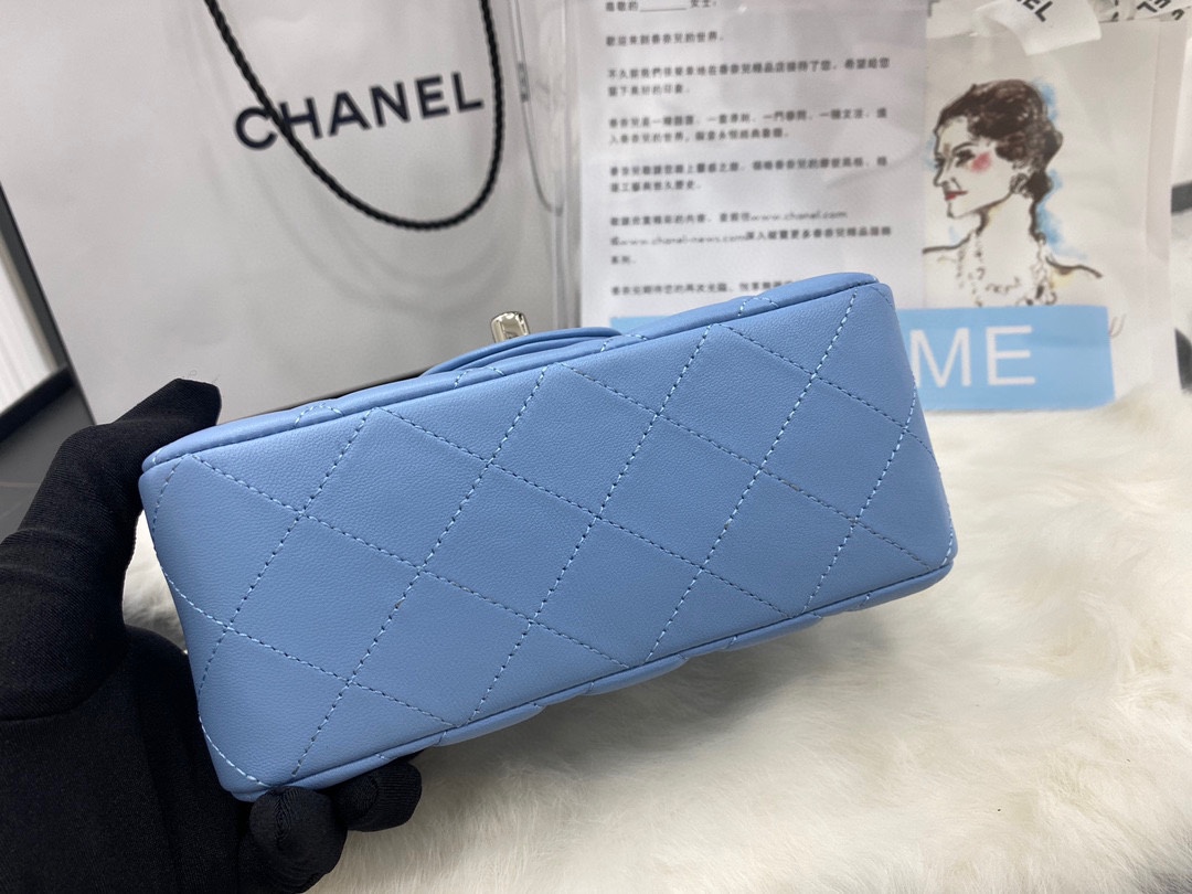 Hot Sale Chanel Classic Flap Sheepskin Small Shoulder Bag 17cm Best Gift Replica Blue With Sliver