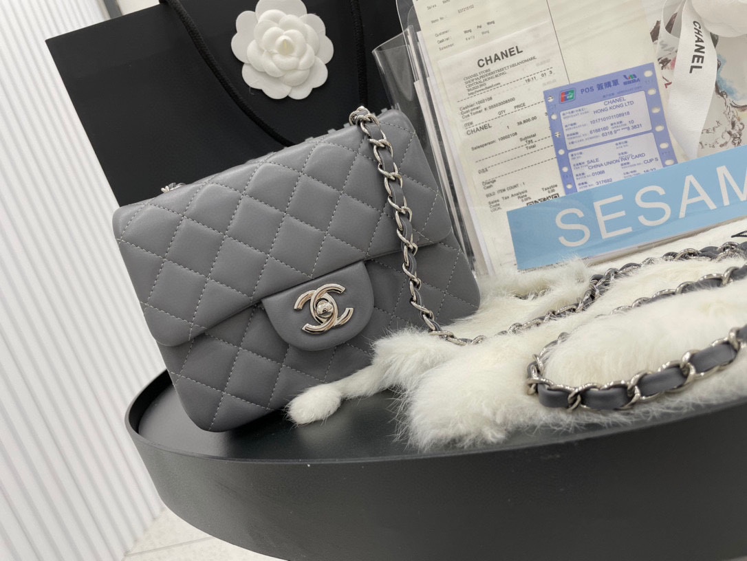 Hot Sale Chanel Classic Flap Sheepskin Small Shoulder Bag 17cm Best Gift Replica Dark Gray With Sliver