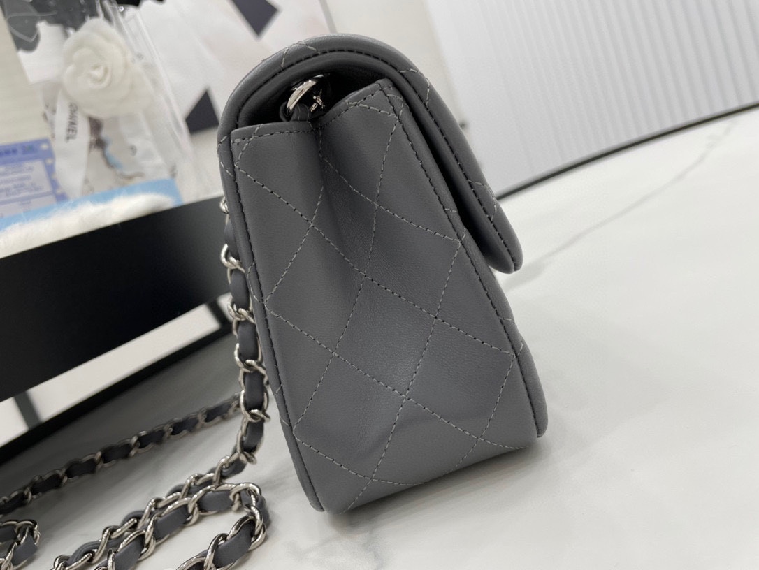 Hot Sale Chanel Classic Flap Sheepskin Small Shoulder Bag 17cm Best Gift Replica Dark Gray With Sliver